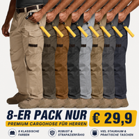 Schwarz + Khaki + Marineblau + Stein + Anthrazit + Braun + Coyote + Tundra (8 Hosen im Set)